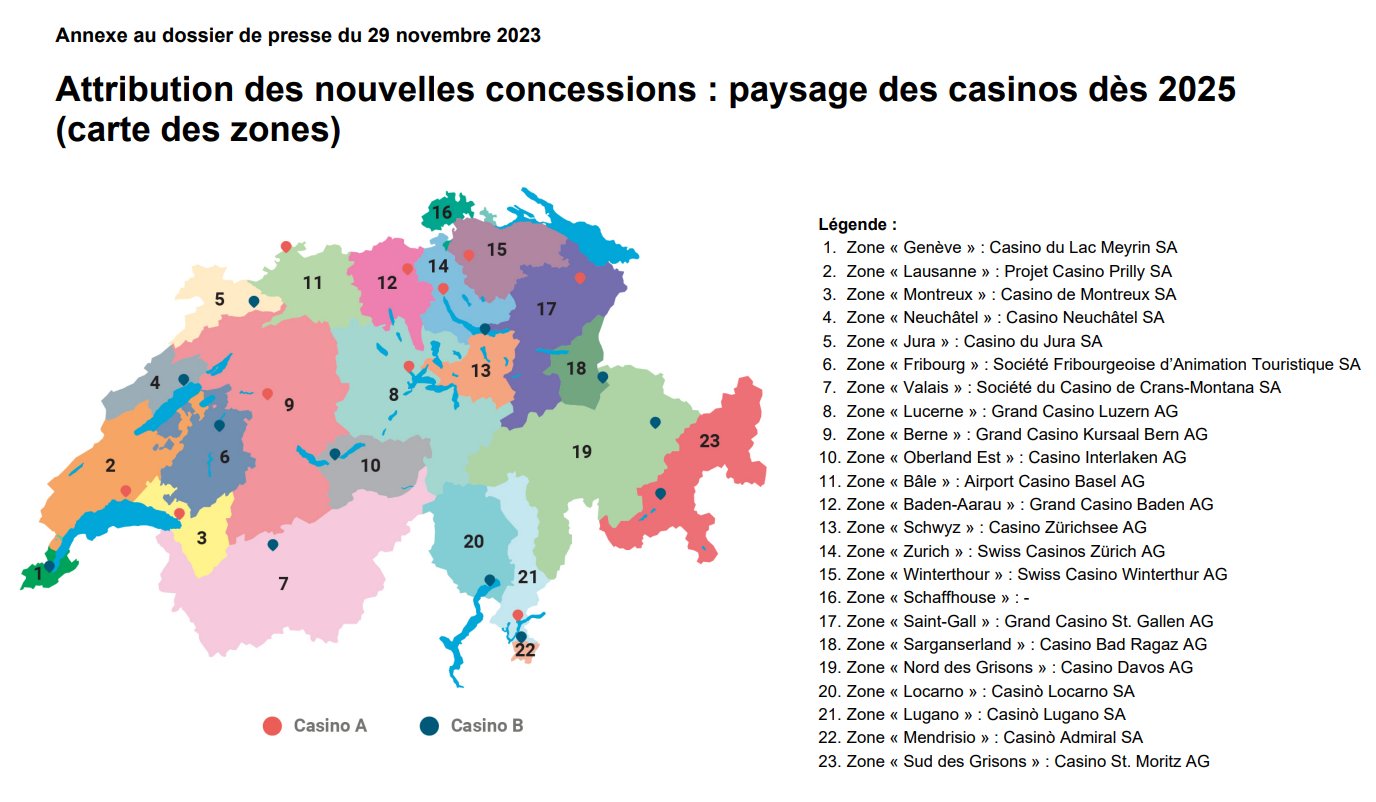 Attribution des nouvelles concessions : paysage des casinos dès 2025(carte des zones)